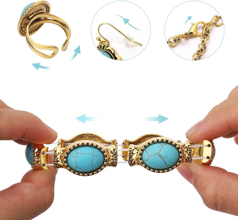 JMScape 4 PCS Western Turquoise Jewelry for Women Boho Vintage Navajo Pearl Necklace Earring Bracelet Ring Set Country Cowgirl Accessories for Gift - Image 4